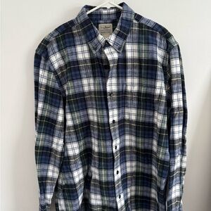 L.L. Bean Men's Navy and Green Plaid Shirt